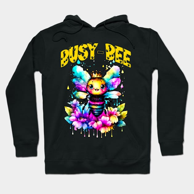 Cute Busy-Bee Cartoon Watercolor Bumble Bee Hoodie by JJDezigns